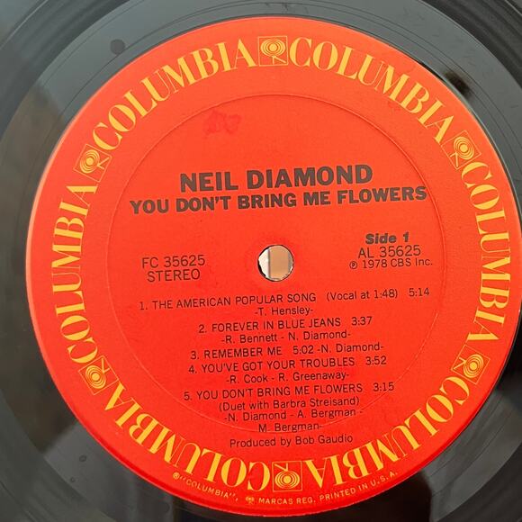 Neil Diamond You Don't Bring Me Flowers Vinyl LP 1978 Columbia 35625 - Picture 3 of 10